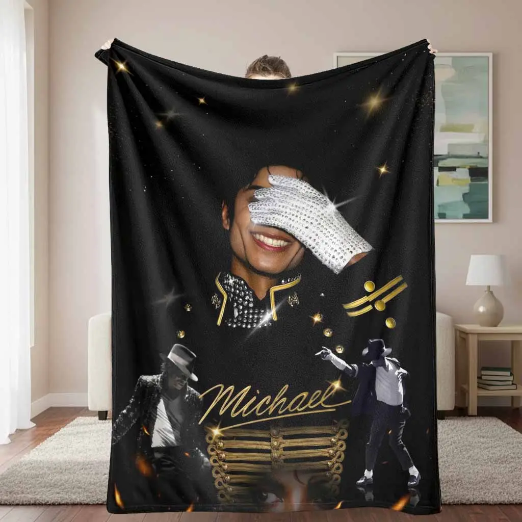 Unisex King of Pop Music Star Flannel Fabric Throw Blanket, Iconic Vintage Performance Art Print, Ultra-Soft Lightweight Breathable Fuzzy Bedding, Travel-Ready Throw, Multi-Size, Indoor/Outdoor Camping Companion, Super Fan Birthday Souvenir Gift