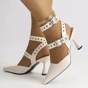 Women's Pointed Toe Stiletto High Heel Sandals Roman Style Ankle Strap Buckle Design for Business & Casual Summer Wear Girl Footwear