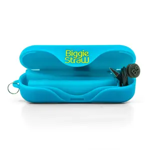 BiggieStraw Extra Wide Collapsible, Reusable Straw | Travel Case, Cleaning Tool, Angled Tip | Easy Clean | BPA Free Silicone | Eco-Friendly