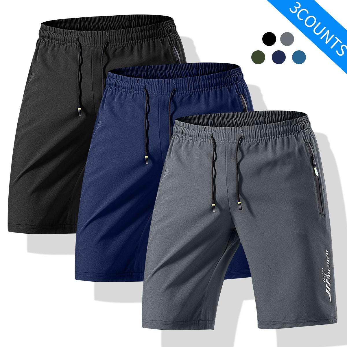3 Piece Men's Multi-Color Drawstring Waist Shorts - Summer Loose Casual Elastic Waist with Pockets Lightweight Breathable Fabric Ideal for Daily Wear Beach & Outdoor Activities Stylish Solid Color Shorts for Men Menswear - Day