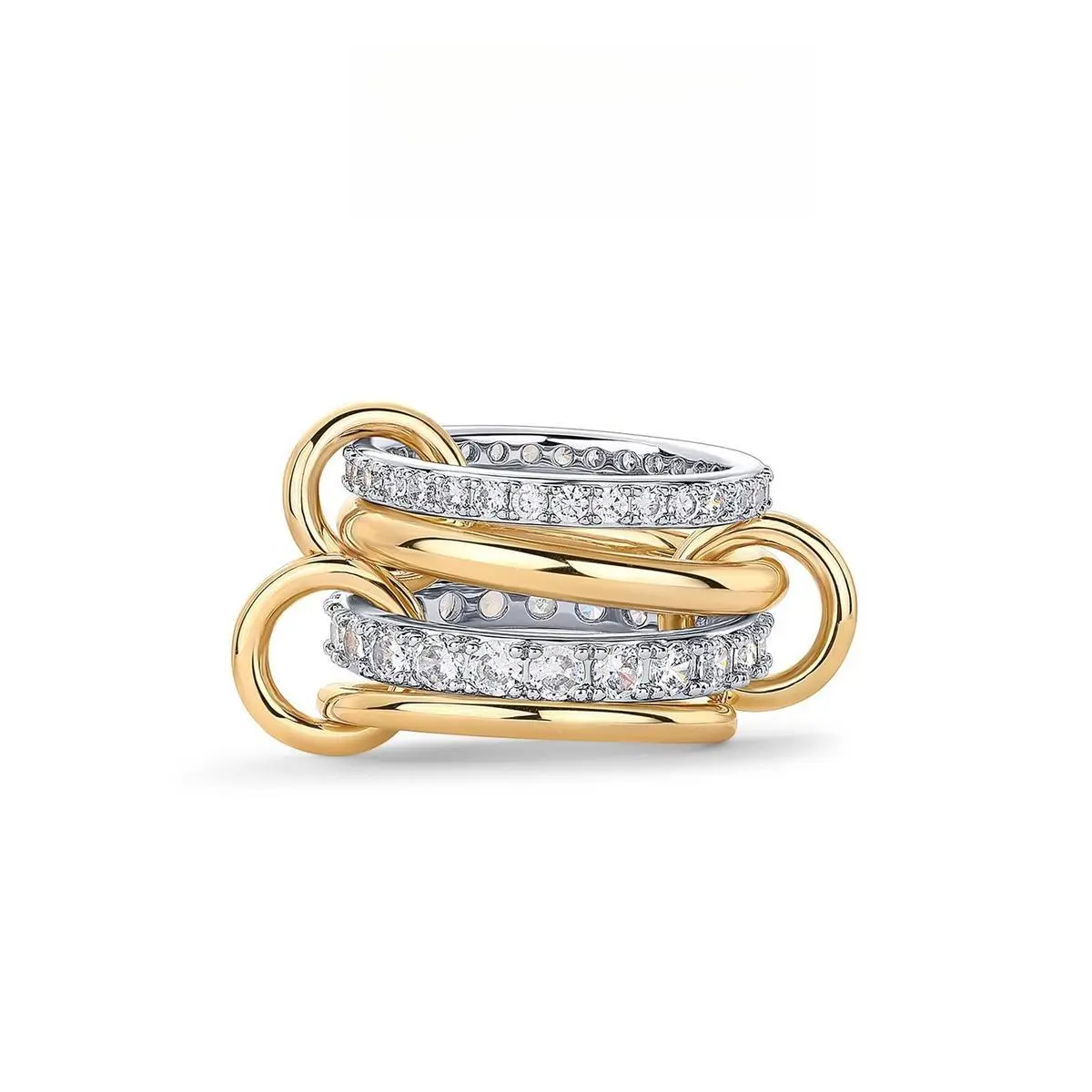 Interlocked Stackable Rings for Women - Statement Multi Ring Mixed Metals Stack - Cubic Zirconia Stacking Jewelry