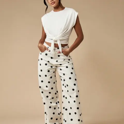 Women's Fashion Abstract Polka Dot Print Loose Pocket Casual Wide Leg Printed Pants, Comfortable High Waist Bohemian Trousers Fit for Daily Wear