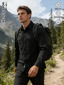New men’s casual quick-dry long-sleeve shirt for all seasons; can be worn long-sleeved or short-sleeved. Suitable for outdoor hiking, fishing, and trekking. Workwear design with multiple pockets, breathable and comfortable fabric with slight stretch.