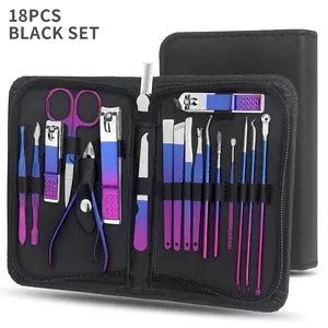 Portable 18pcs Gradient Nail Clipper Set with German Stainless Steel Nail Nipper and Nail File, Dead Skin Clipper, Ear Pick, Splash-proof Premium Nail Cutter, Professional Finger and Toe Nail Clippers, Elegant Box, Ideal  Gift for Men and Women