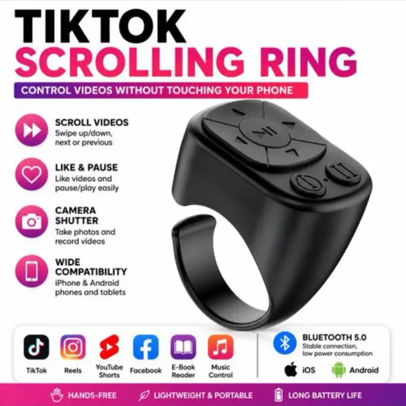 Bluetooth Scrolling Ring Remote Page Turner for TikTok