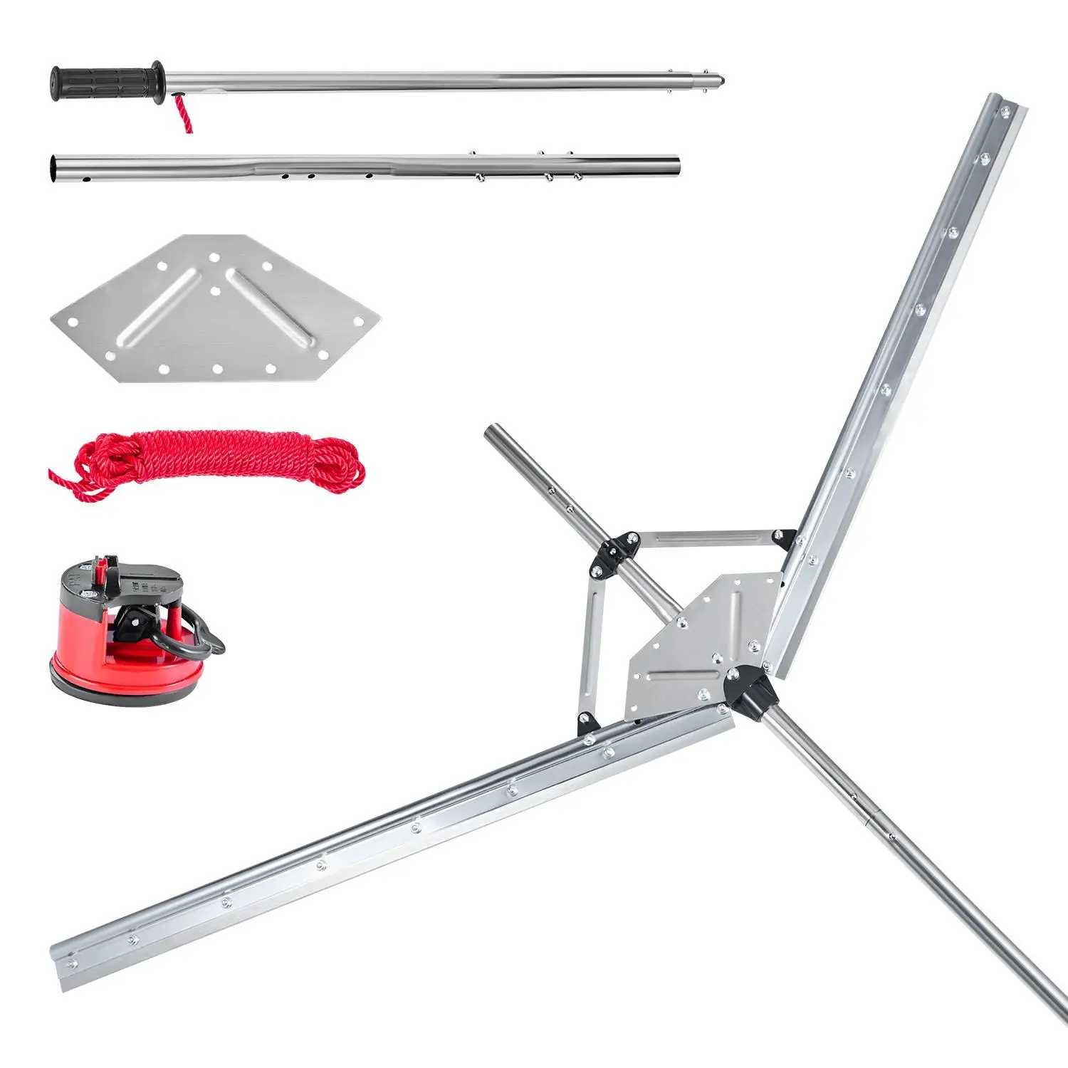 VEVOR Lake Weed Cutter, 46 in Min-62 in Max Adjustable Width Pond Aquatic Plant Removal Tool, Sharp Heavy-Duty Steel Blades, 30 ft Nylon Throw Rope, Silicone Guard, Snap Button Design, 2 mm Build, Easy Operation for Lakes, Docks, Rivers, Water Surfaces, W