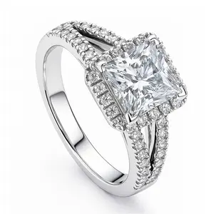 BERRICLE Sterling Silver Halo Wedding Engagement Promise Rings Split Shank Ring for Her, Princess Cut Cubic Zirconia CZ