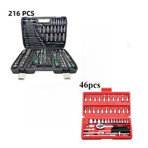 46-Piece Tool Box + 216-Ratchet Socket Wrench Set, Adjustable Socket Wrench, Durable Plastic Carry Case, Ideal for Home & Garage Use, Essential DIY Toolkit