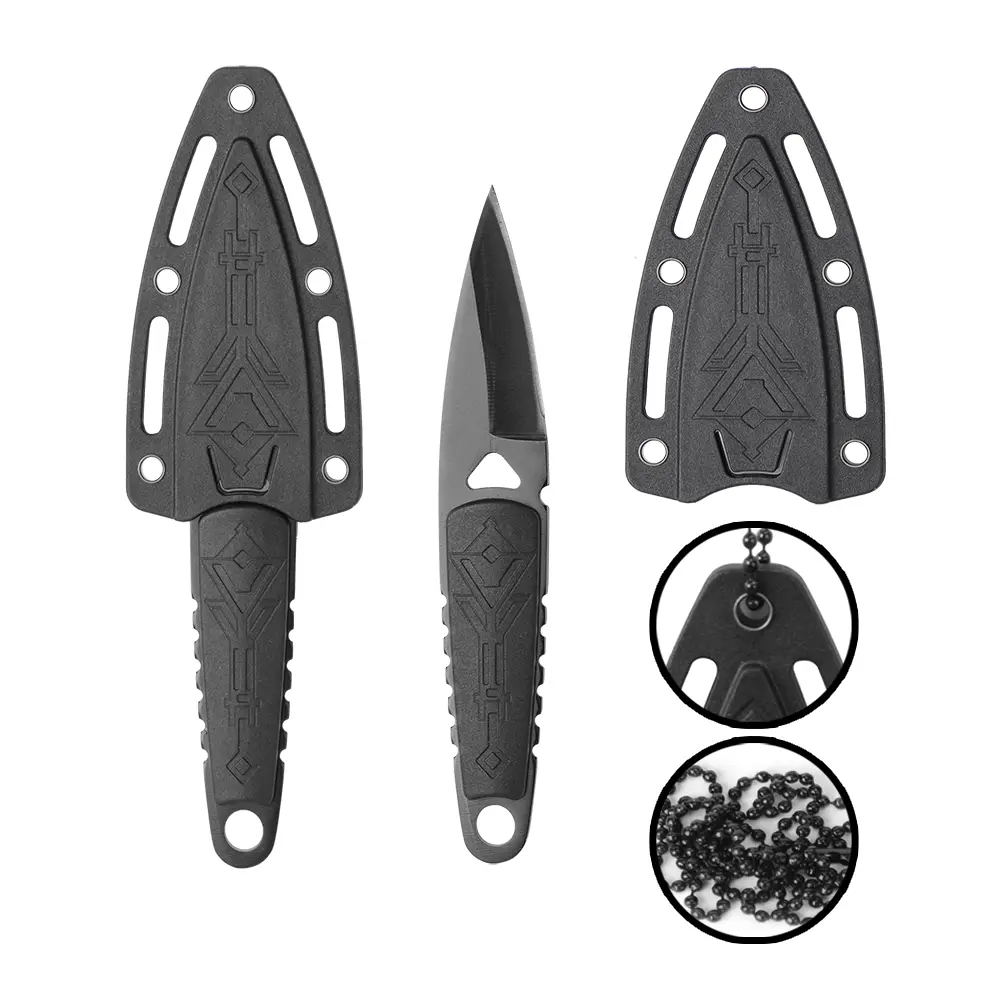 Mini Fixed Blade Paring Knife - Stainless Steel Utility Tool with Embossed Non Slip Handle, Neck Carry Sheath for Hiking, Survival Tasks, Fighting, Peeling, All Ages