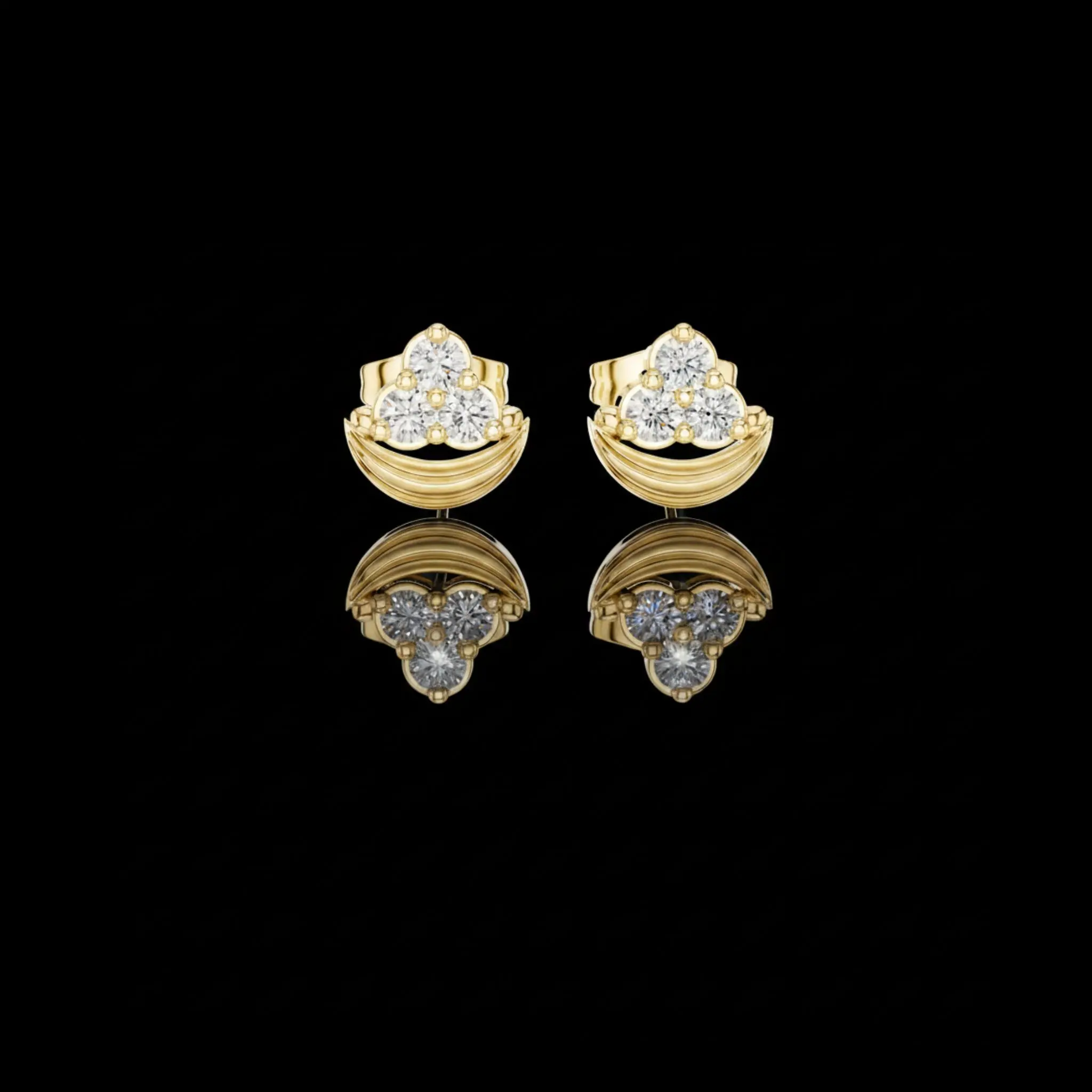 Luna Crest Round Lab Diamond Cluster Stud Earrings with Sculpted Crescent Design