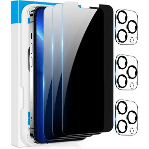 [3 Pack]  13 Pro Max  Screen Protector with Camera Lens Protector, Anti Spy Private Full Coverage Bubble Free 9H Hardness Tempered Glass Film 6.7 Inch with Easy Installation Kit