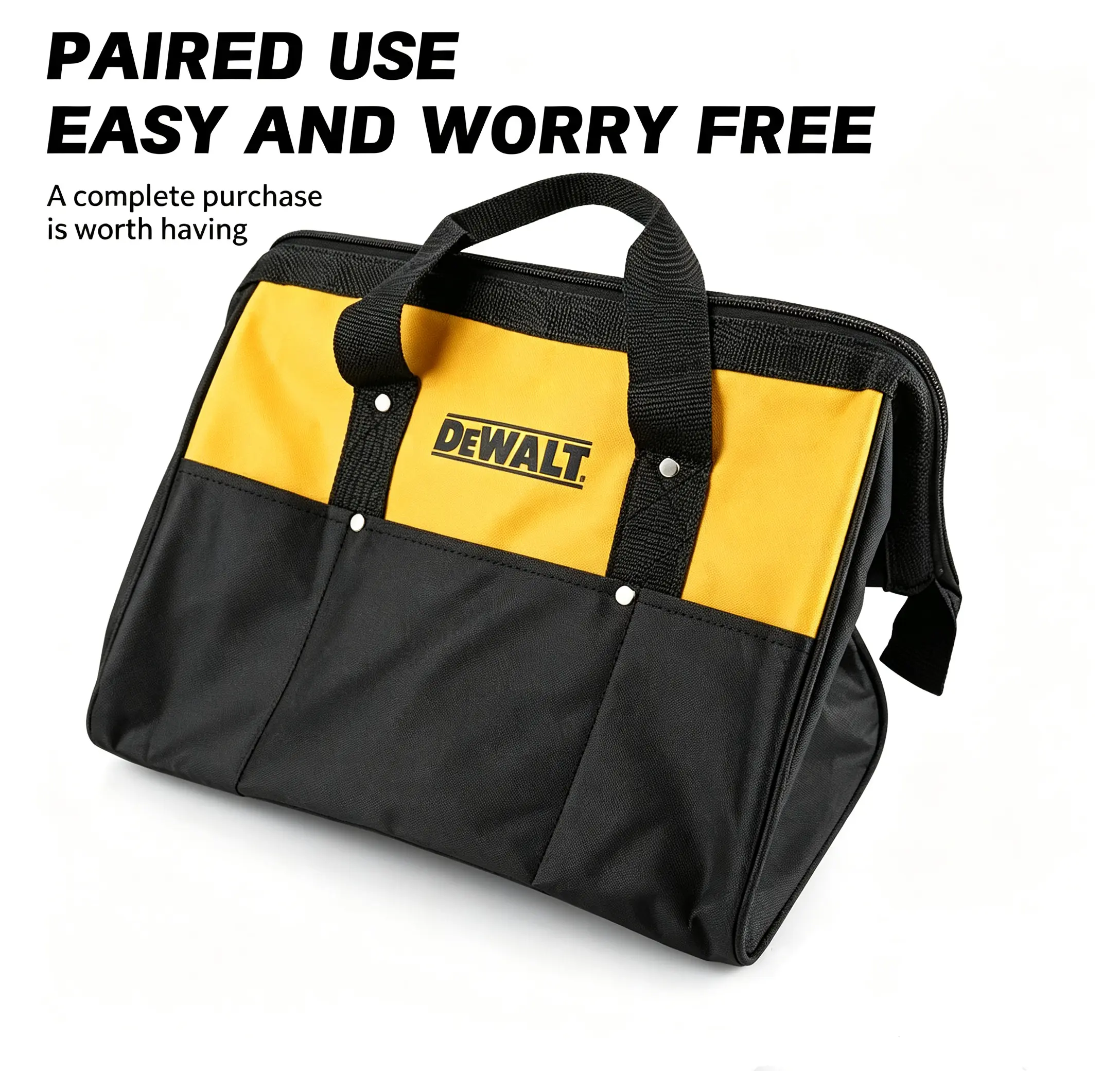 DEWALT multifunctional tool kit, electric wrench, screwdriver, metal hardware accessories, durable storage tool, handbag.