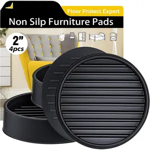 Non Slip Furniture Pads for Hardwood Floors, 2 Inch Black, Set of 4, Rubber Bed Stoppers to  Sliding, Furniture Coasters for Protecting Floors from  and Reduce Noise