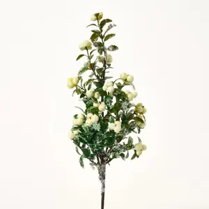 Glitter Flocked Boxwood & Cream Berry Spray - 17"