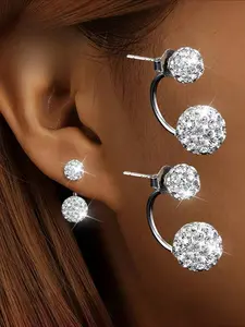 S925 Sterling Silver Color Ball Design Dangle Hoop Earrings, Hanging Style, Half-Wrapped, Sparkly & Shiny, Perfect for Parties & Events