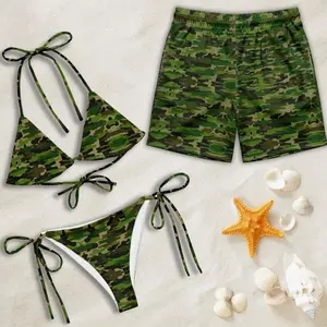 Matching Couple Swimwear Set, Camouflage Bikini and Board Shorts, Beach Vacation Outfit AW2