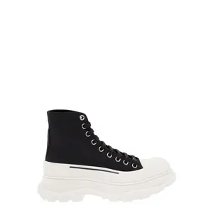 Alexander Mcqueen Women 'Tread Slick' Black High Top Sneakers With Oversized Platform In Cotton Woman