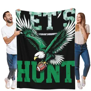 Philly Eagles Football Throw Blanket Soft Flannel All Season Couch Bedspread with Eagle Football Graphic Green Black Team Colors Perfect Gift for Philly Fans Birthday Anniversary Game Day Decor 280Gsm