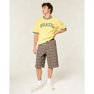Hollister Plaid Baggy Low-Rise Jean Shorts
