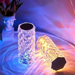 16 Color Crystal Table Lamp, RGB Rose Touch Control, USB Rechargeable, Color Changing Night Light, Home Decor, Indoor Decorative Light, Desk, Camping, Party