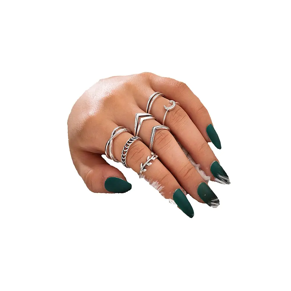 Boho Star Moon Knuckle Ring Set For Women Vintage Stackable Midi Finger Rings (a)