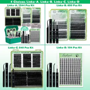 1344PCS/650PCS/540PCS Lash Kit, Eyelash Extensions, D Curl 11 Styles Mixed Length Bottom/Spikes/3D Effect with Bond&Seal Lash Remover Brush Lash Applicator Headband Wristband set, Beginners&Proficient, DIY at Home Easily, for Makeup Daily