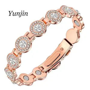 Yunjin Magnetic Bracelet for Women Rose Gold Finish with Emerald Green Oval Stones Adjustable Length Secure Clasp Christmas Gift copper  formen