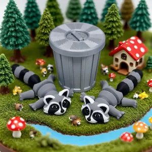 Poseable Articulated 3D Printed Raccoon & Trash Can Figurine, Cute Desk Decor, Perfect Birthday Gift for Animal Lovers