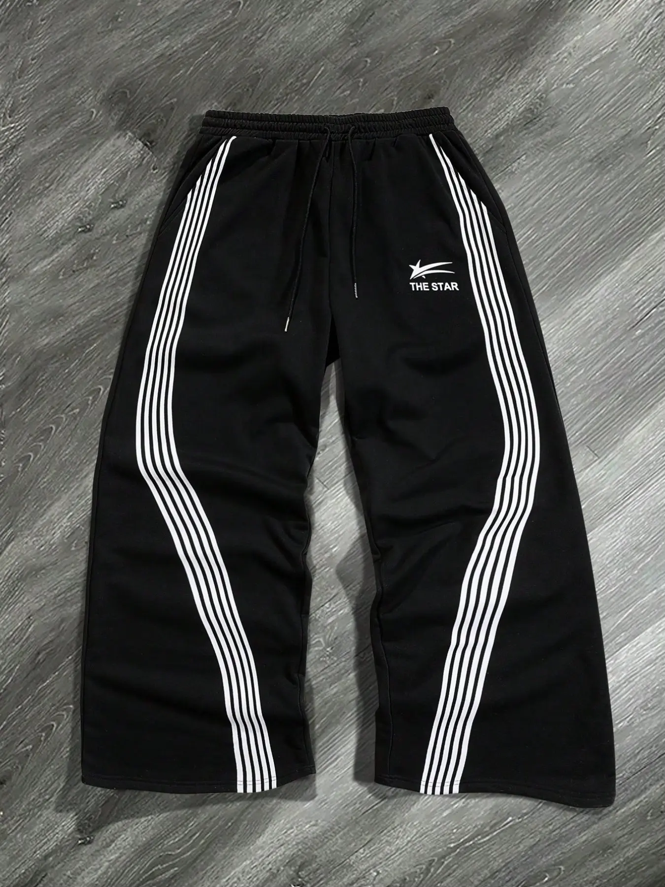 Men's Solid Color Patchwork Front Lace-Up Casual Sports Pants, Manfinity Hypemode Design, Comfortable and Fashionable Daily Wear