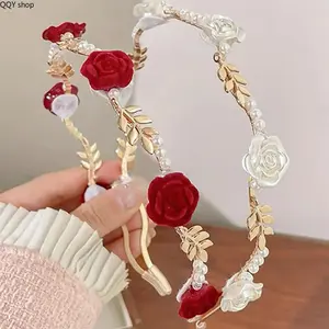 Women's 2-Pcs Faux Pearl Floral Leaf Tiara Headband Set, Elegant All-Match Sports Headband, Exquisite Mother’s Day Gift, Soft Comfortable Vintage Accessories for Women, Ideal for Daily Wear & Party