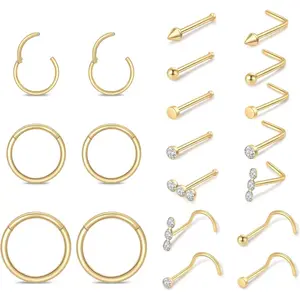 20 count Surgical Steel Nose Ring,16G/18G  Nose Rings Studs Set L Shape Nose Studs  Piercing Nose Hoop Lip Ear Nose Rings for Women Men