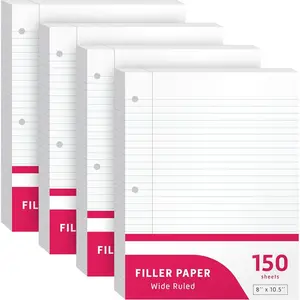 Loose Leaf Paper, Wide Ruled, 600 Sheets (150/Pack) Filler Paper for Writing Notes - School, College, Office - 3 Hole-Punch Lined Sheets for Ring Binders, Pocket Folders - White, 8 x 10.5