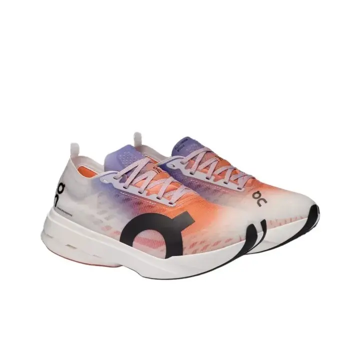 Orange Purple Gradient Semi-transparent Honeycomb Mesh Black White Contrast Streamlined Thick Sole Lightweight Racing Marathon Cushion Jogging Sneakers