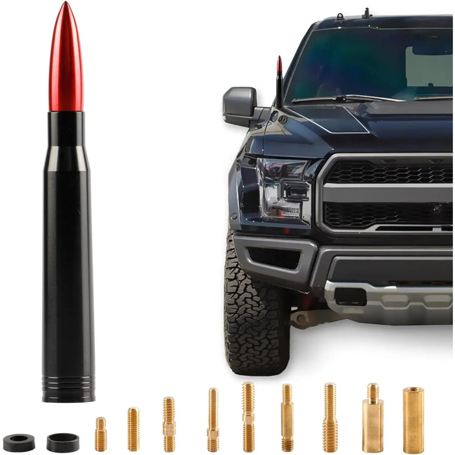BJSIA Billet Aluminum Windproof Automotive Bullet Antenna, Truck Replacement Auto Accessory, Compatible with GMC, Red Truck Stuff, Vehicle Accessories, Auto Parts Accessories