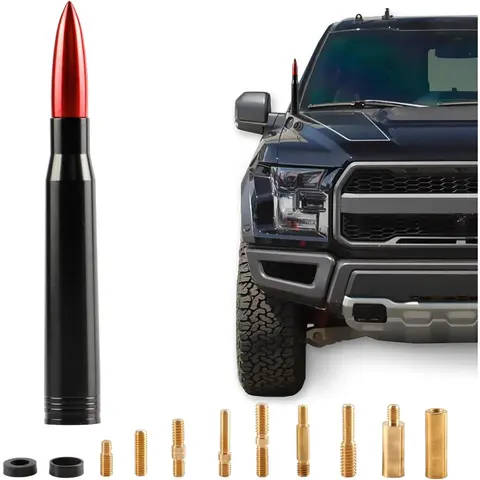 BJSIA Billet Aluminum Short Universal Bullet Antenna - Car Truck Antenna, Windproof, Tool-Free, Weather Resistant, GMC Sierra/GMC Yukon Pickup Truck Replacement Accessory