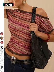 Women's Casual Striped Hollow Out Top T-Shirt, Summer Essential, Breathable and Comfortable, Perfect for Daily Wear