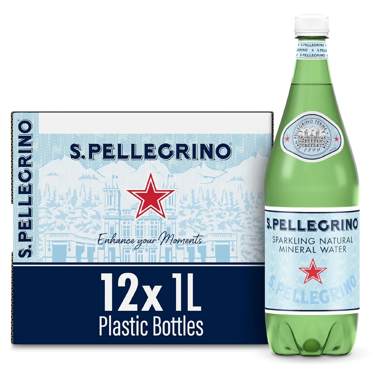 Sparkling Natural Mineral Water, 33.8 fl oz. Plastic Bottles (Pack of 12)