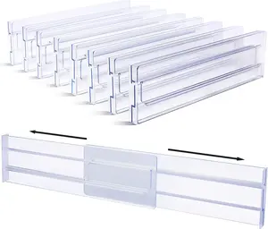 Drawer Dividers Organizers 8 Pack, Adjustable 3.2" High Expandable from 12.2-21.4" Kitchen Drawer Organizer, Clear Plastic Drawers Separators for Clothing, Kitchen and Office Storage