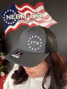 1776 Richardson 112 Trucker Hat Adjustable Snap Fit Breathable Mesh Back Hand Wash Only American Spirit Accessory One Size Fits Most Mid-profile Crown Pre-curved Brim Cotton Polyester Twill