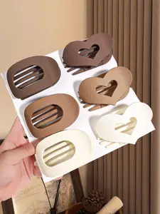 Heart and Coin Hair Clips, Clip in Claw, Hair Claws, Flat Arc Design Comfortable Safety, Simple Solid Color Coffee and Sexy Amber Color for Long Thick Hair Women, Super Cute Clips
