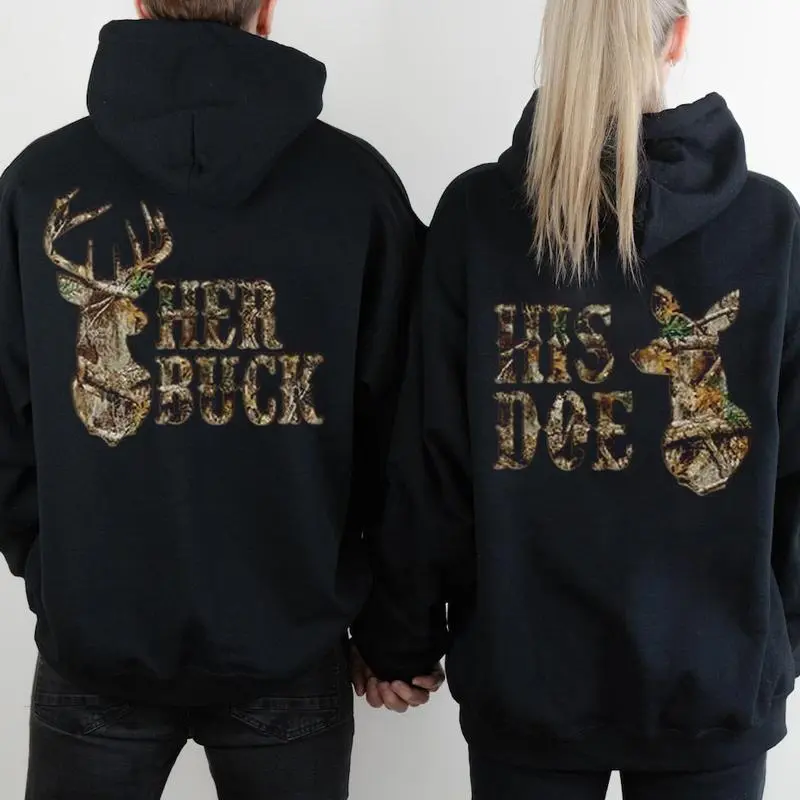 Her Buck His Doe Matching Couple Hoodie – Cute BF GF Romantic Sweatshirt Set, Comfortable Menswear & Womenswear Top & Anniversary Gift, Cozy Unisex Casual Wear for Men & Women