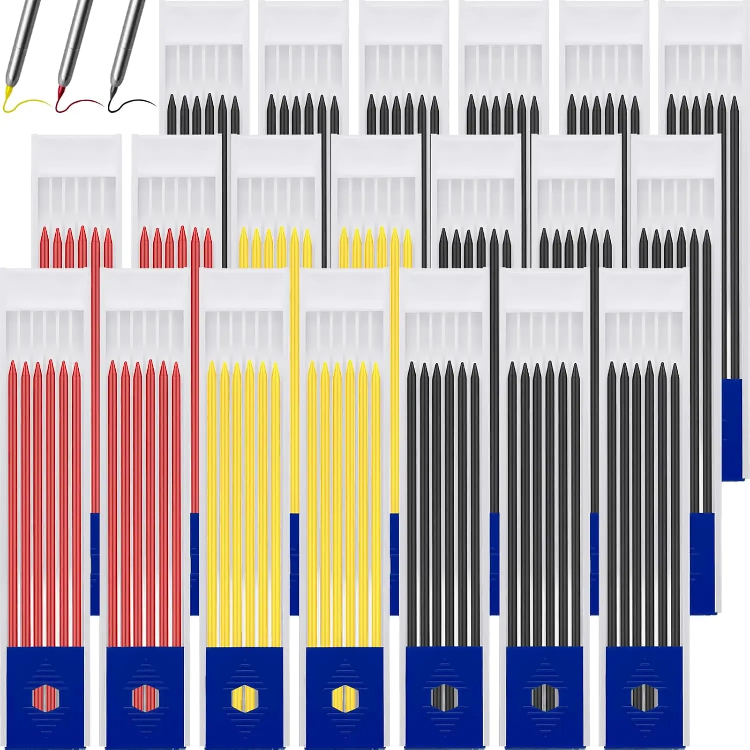 Carpenter Pencils with 2.8 mm Refills, 120-Count, Black/Red/Yellow Colors, Versatile Use for Woodworking, Office Stationery Writing Tool