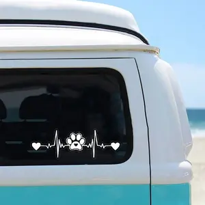 Paw Print Heartbeat Vinyl Car Decal, Heartbeat Pulse Sticker for Pet Lover, Dog on board, Paws on Board for Window, Bumper, Side, Trunk