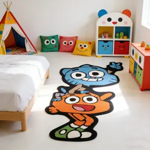 Blue Cat Siblings Shaped Rug, Fun Style Playroom Non-Slip Mat, High Elastic Soft Velvet Parent-Child Room Art Pad, Kawaii Rug