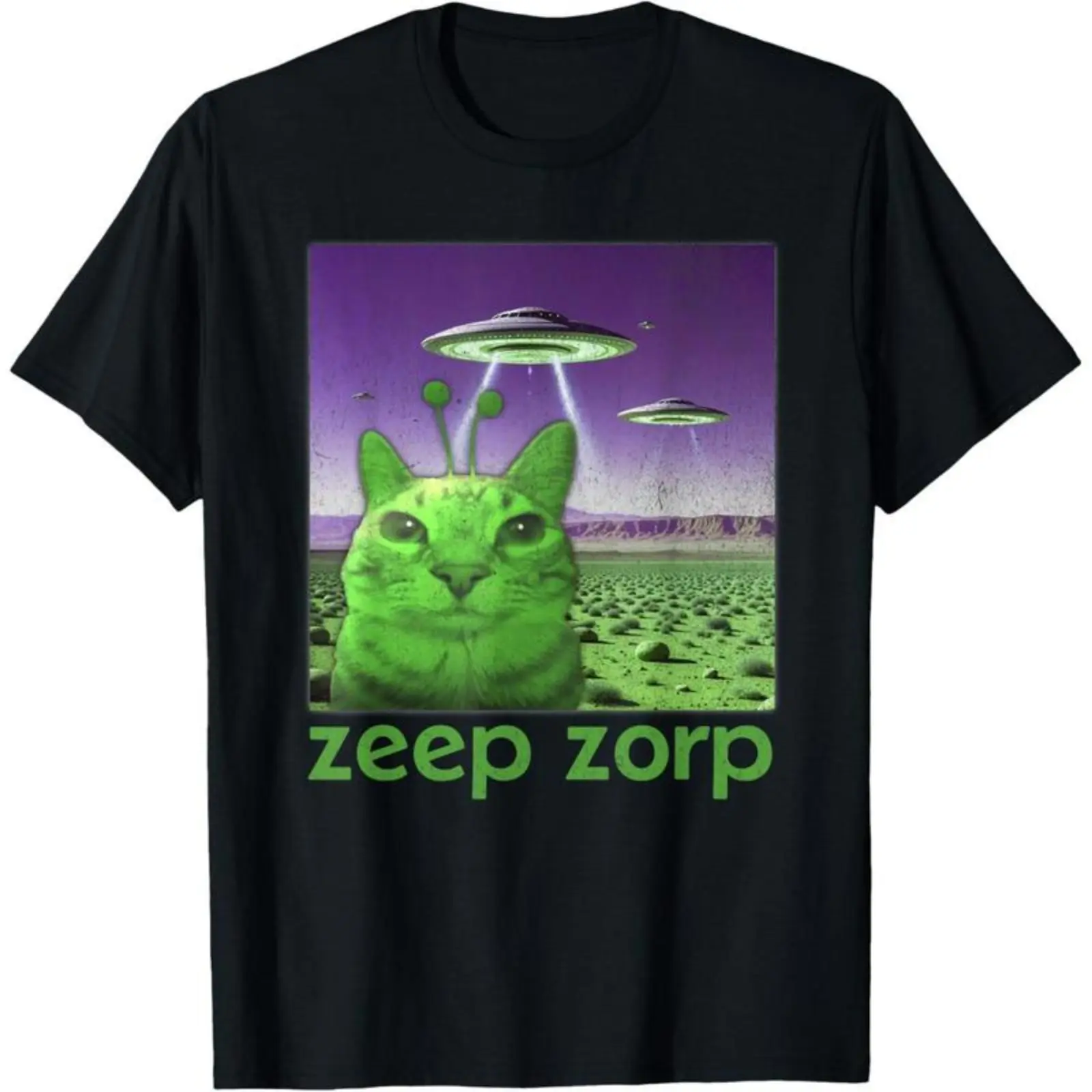 Cotton casual Funny Alien Cat Meme Graphic T-Shirt