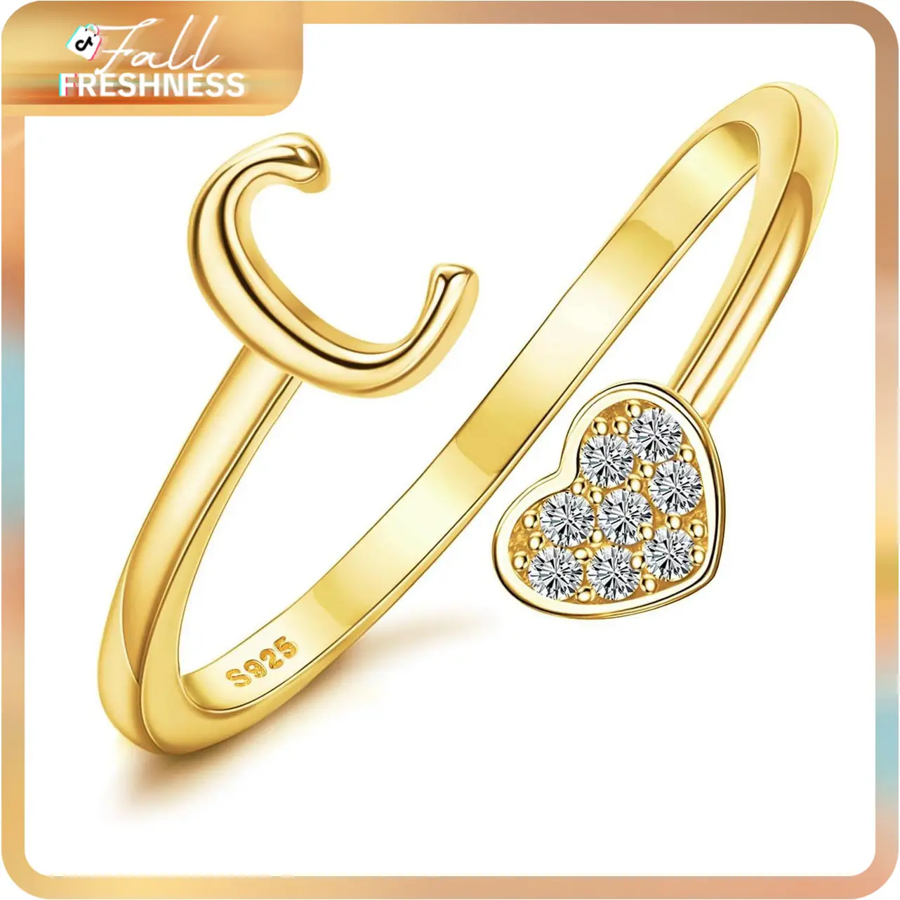 MILACOLATO 925 Sterling Silver Heart Initial Rings for Women s Stackable Ring Adjustable Initial Rings for Teen s Cute Heart Alphabet Letter Rings, Le