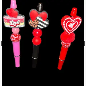 Beadable Pens with Heart Designs and Love Themes Perfect for Valentine's Day Gifts