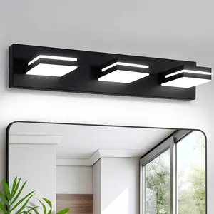 3 Light Bathroom Vanity Light Matte Black Modern 18W LED Dimmable Vanity Light Over Mirror 350° Adjustable Lamp Head Cold White 6000K