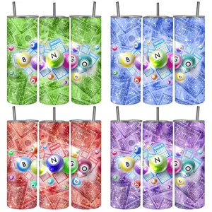 Bingo Game Pattern Tumbler Cup, 1 Count/20oz Stainless Steel Insulated Tumbler, Coffee Travel Mug, Vacuum Insulated Tumbler, Drinking Cup for Home Office Outdoor Camping, Drinkware
