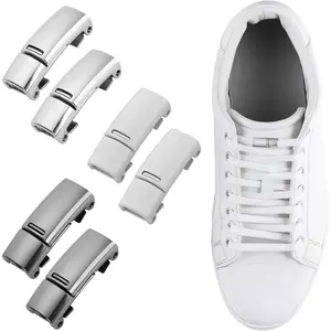 6-Pack No-Tie Shoe Laces – Elastic Magnetic Buckle Locks, One Size Fits All for Kids & Adults (White, Black, Silver) Footwear